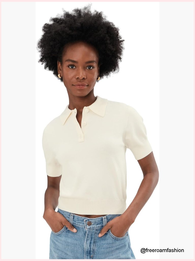 Classic Polo Short Sleeve Sweater Pullover Cropped Fit Viscose